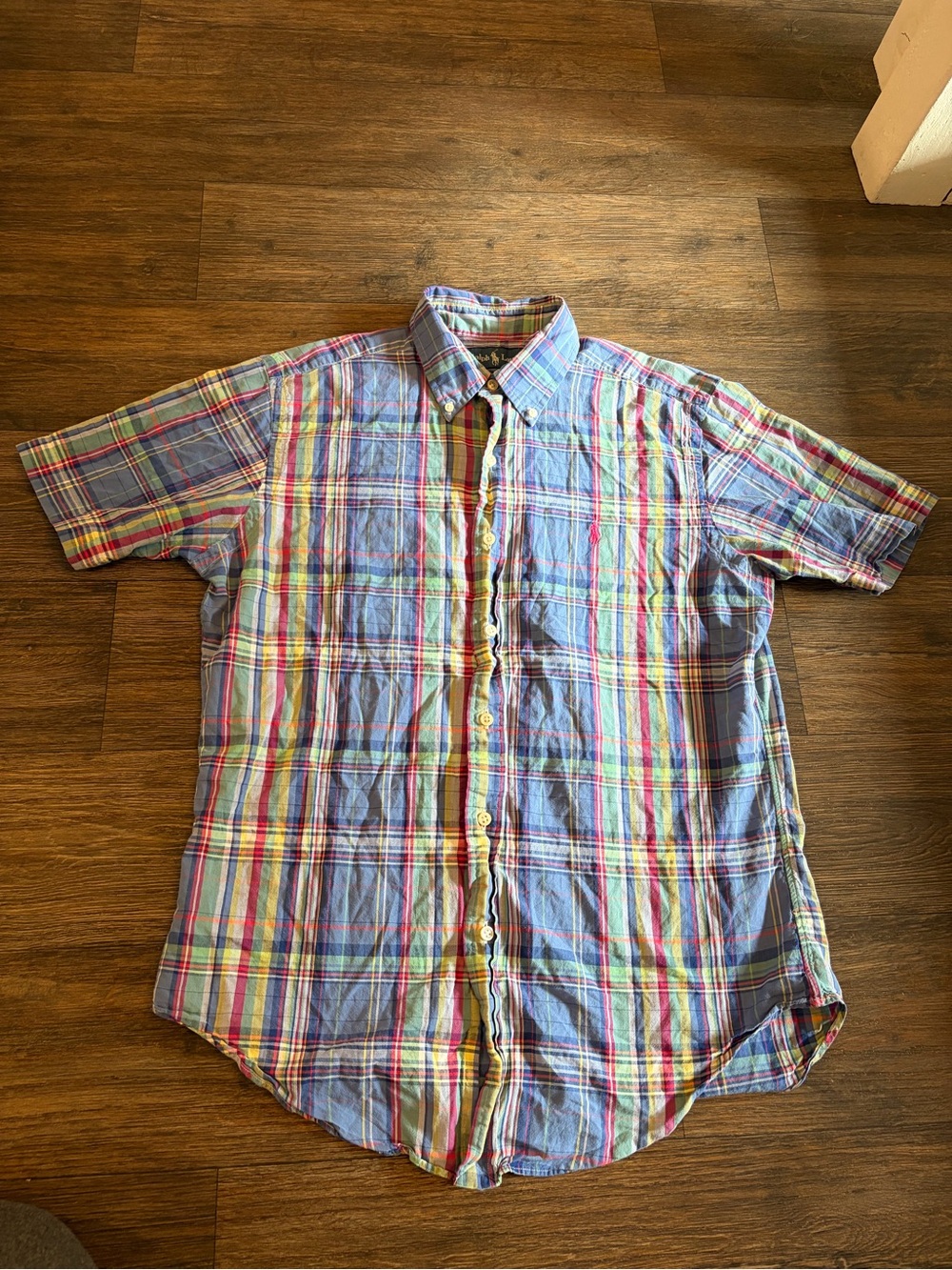 Polo Ralph Lauren Mens Short Sleeve Shirt Classic Fit Pony Logo Blue Plaid SZ M